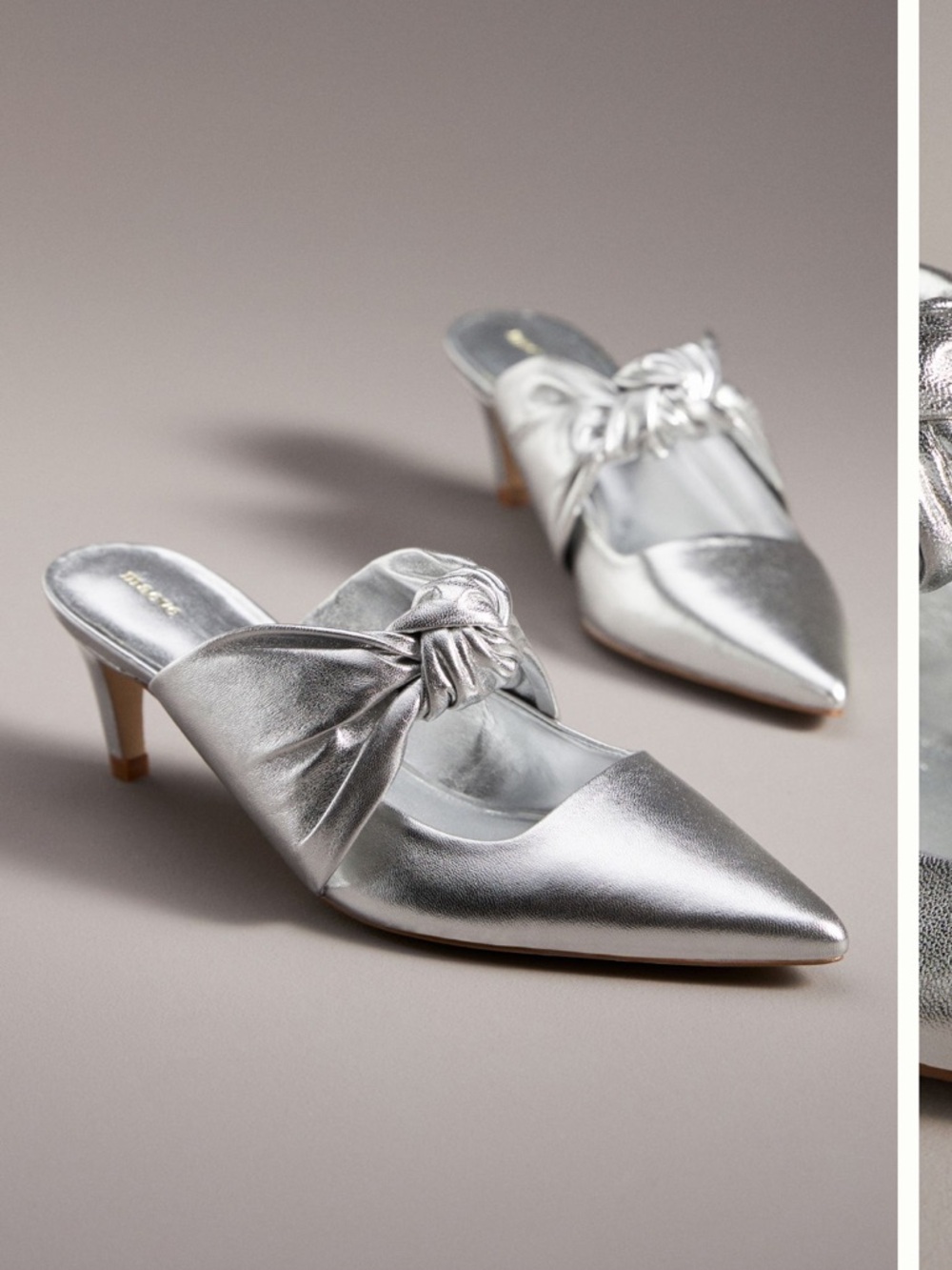 NEW!! Mauve Silver Knotted Pointed-Toe Heeled Mules